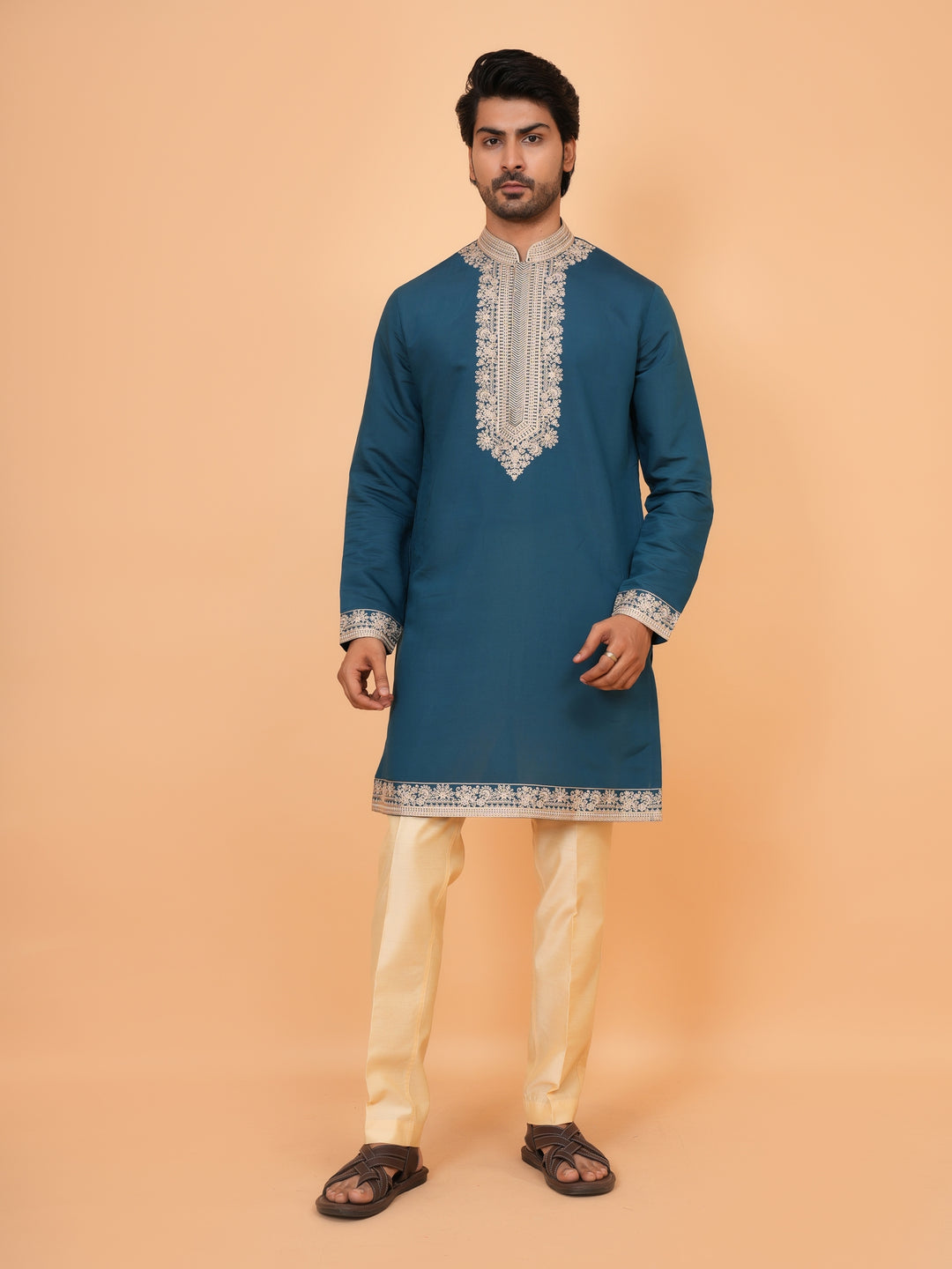 Embroidered Green Jacket Kurta Set - JT42611-142