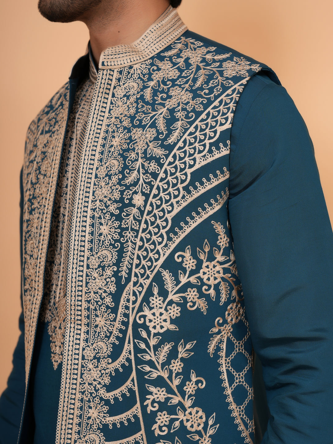 Embroidered Green Jacket Kurta Set - JT42611-142