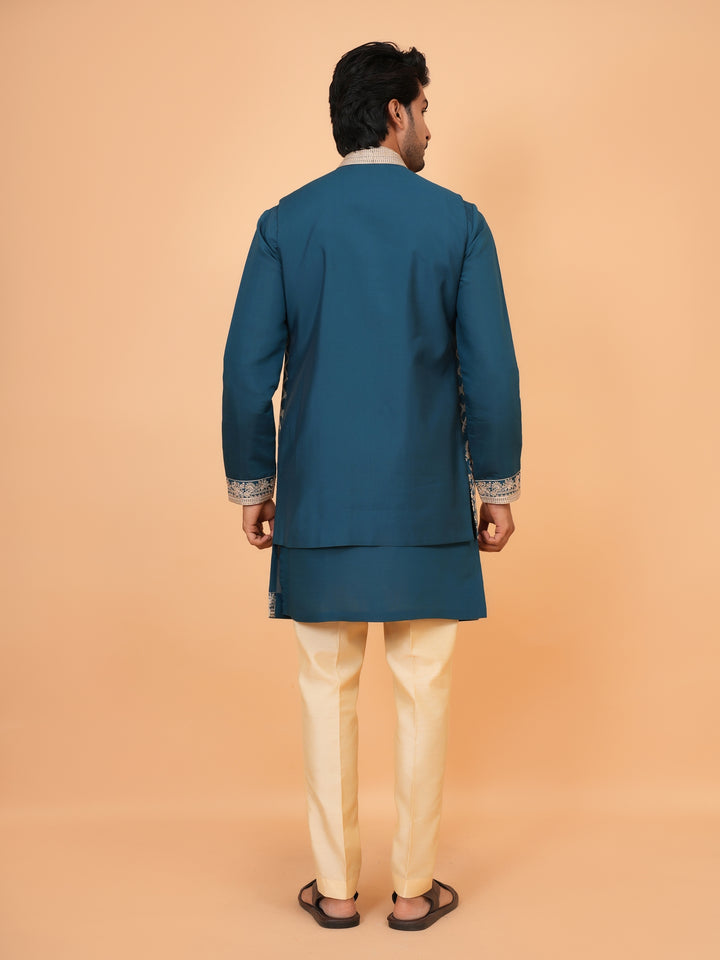 Embroidered Green Jacket Kurta Set - JT42611-142