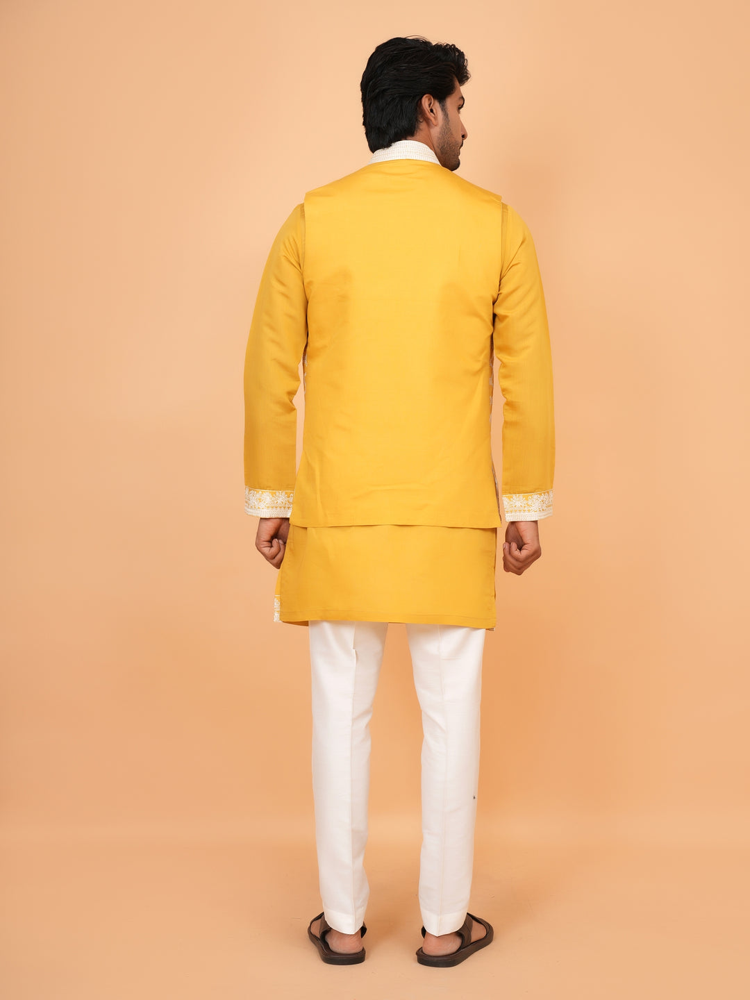 Embroidered Mustard Jacket Kurta Set - JT42611-143