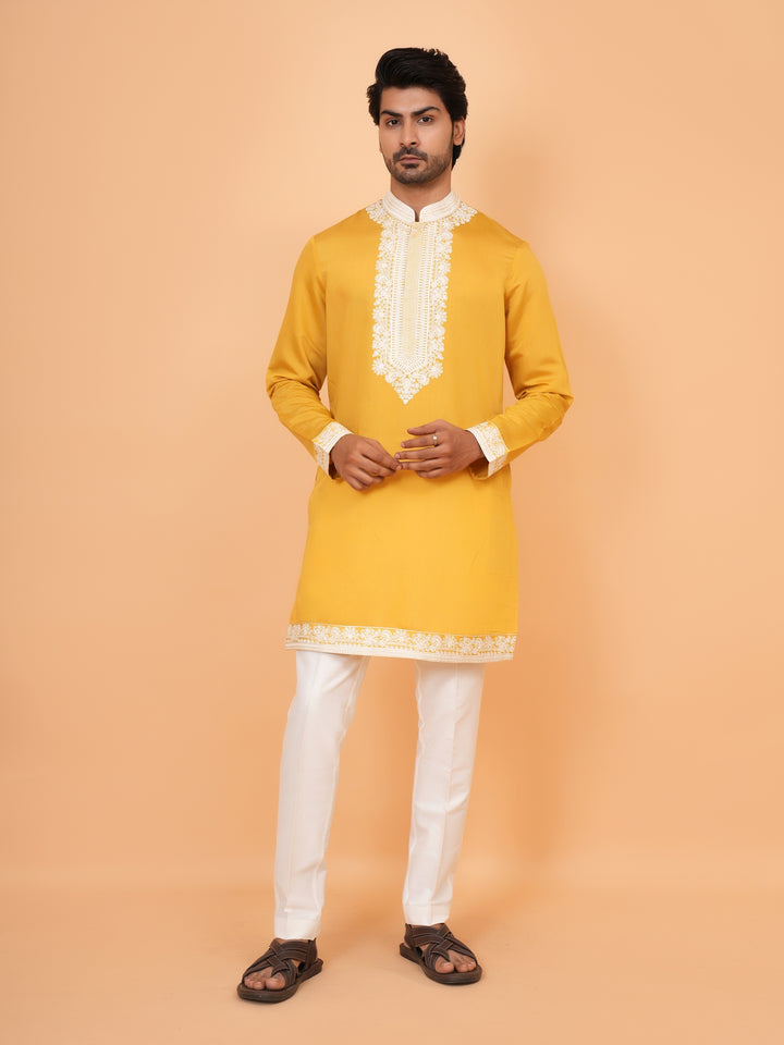 Embroidered Mustard Jacket Kurta Set - JT42611-143