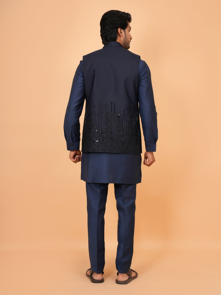 Bead Work Navy Blue Jacket Kurta Set - JT43109-748E