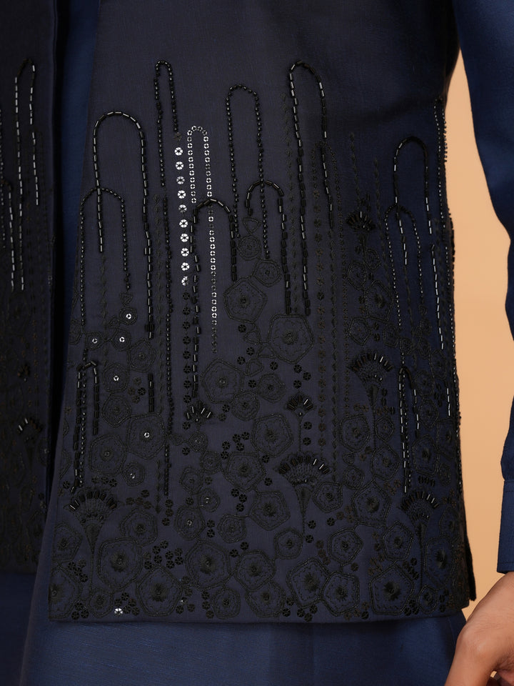 Bead Work Navy Blue Jacket Kurta Set - JT43109-748E