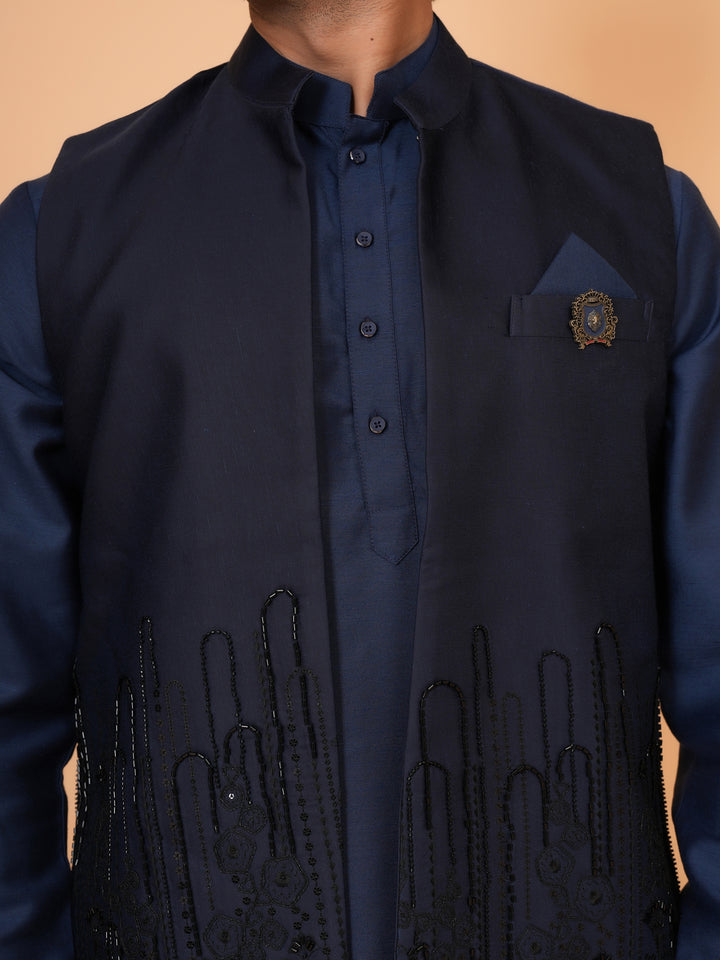Bead Work Navy Blue Jacket Kurta Set - JT43109-748E
