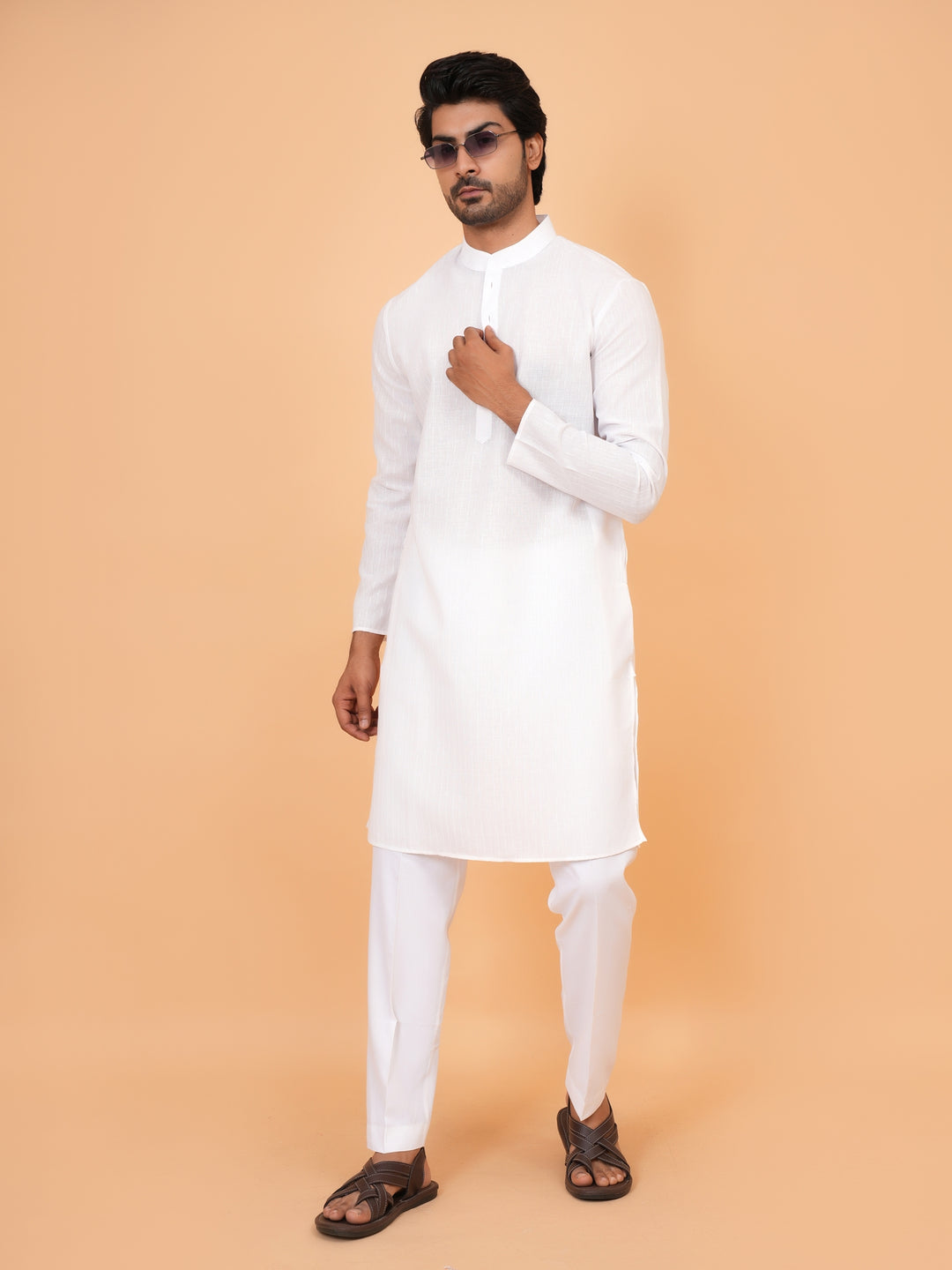 Striped White Kurta Set - KM26522-1