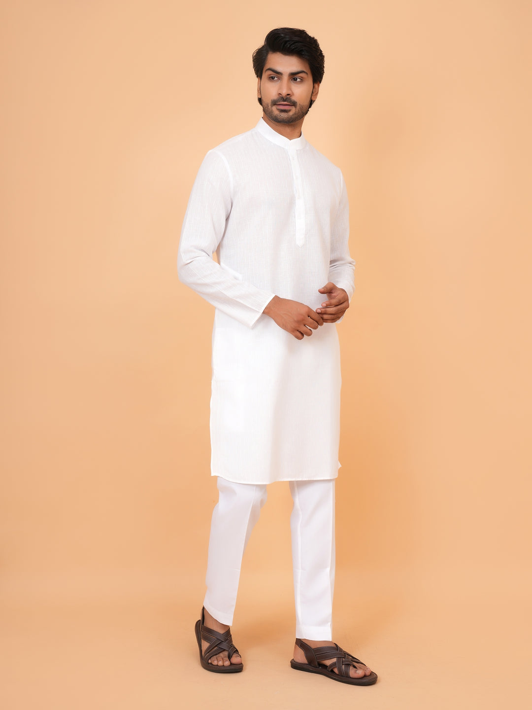 Striped White Kurta Set - KM26522-1