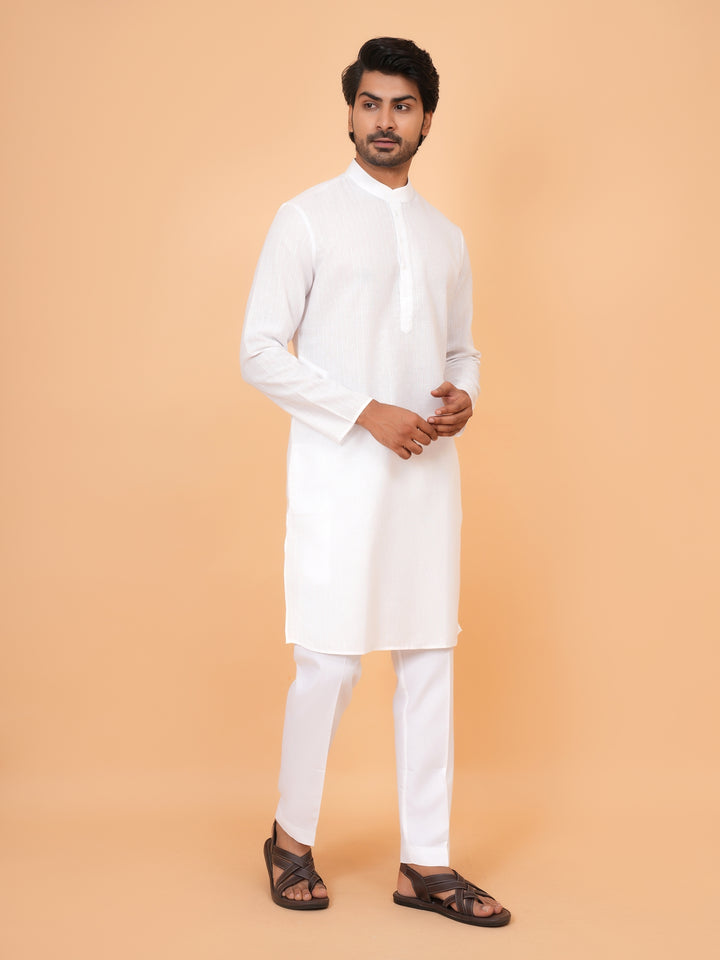 Striped White Kurta Set - KM26522-1