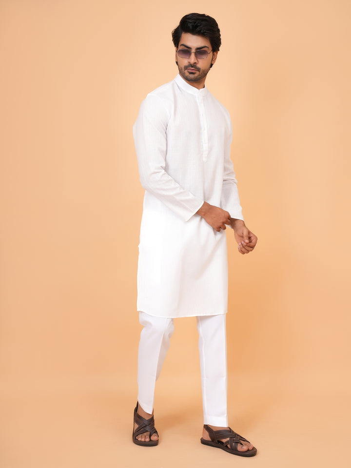 Striped White Kurta Set - KM26522-1