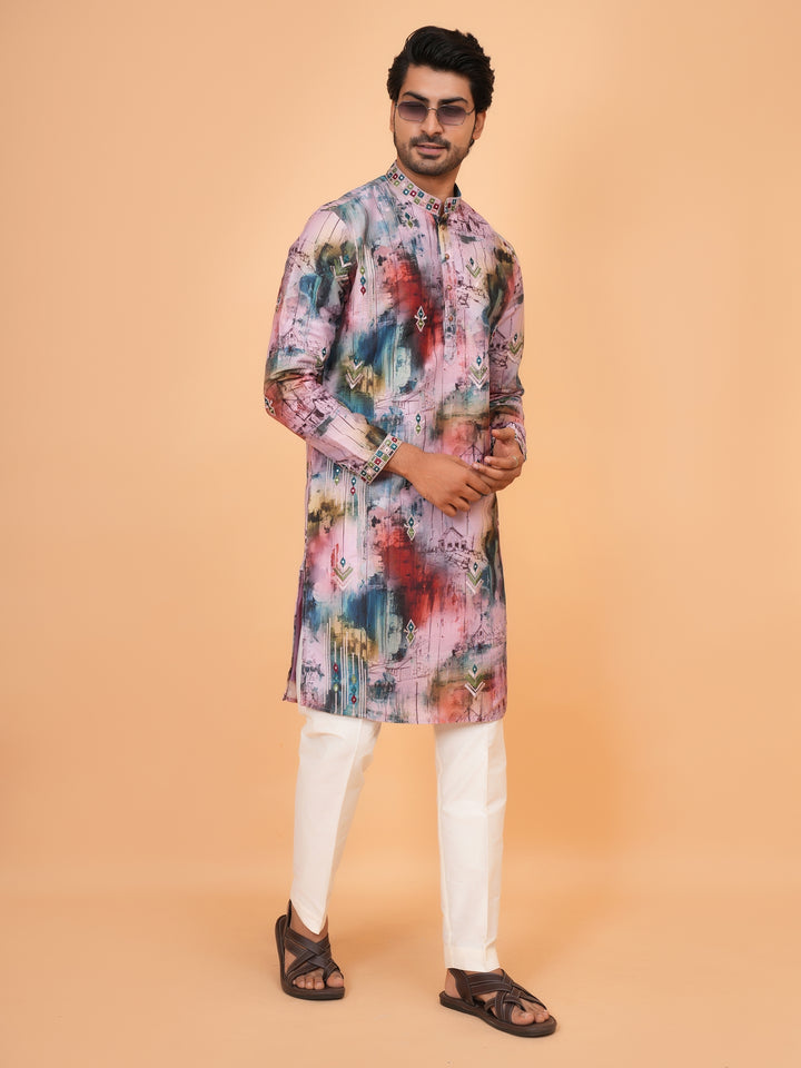 Embroidered Pink Kurta Set - KM43677-2