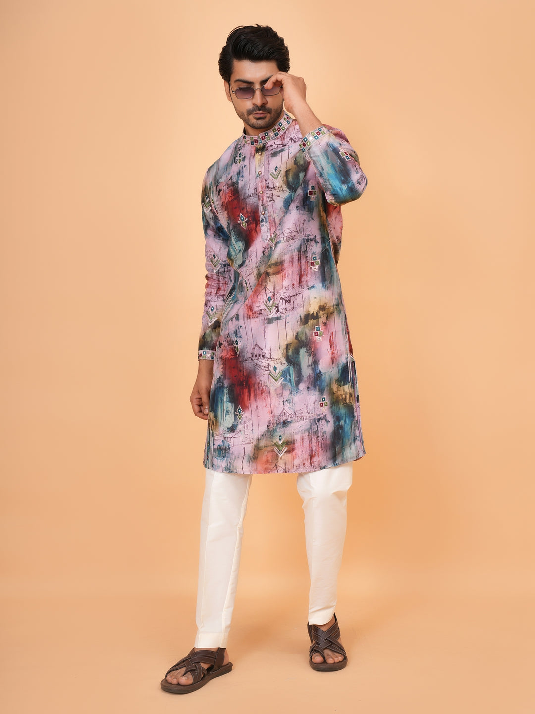 Embroidered Pink Kurta Set - KM43677-2