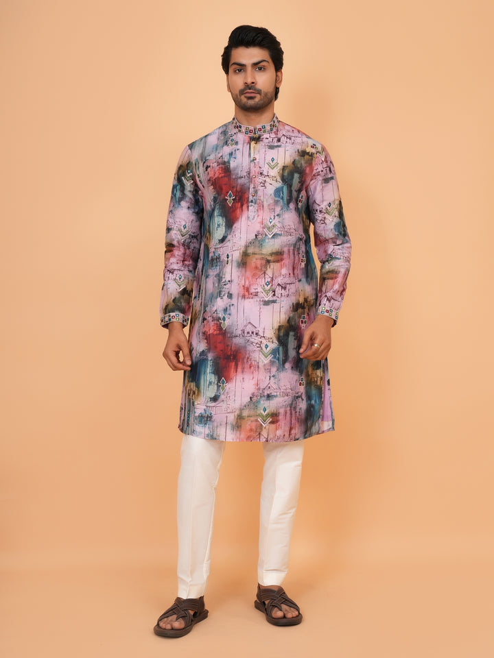 Embroidered Pink Kurta Set - KM43677-2