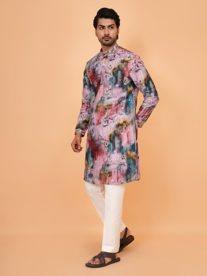 Embroidered Pink Kurta Set - KM43677-2
