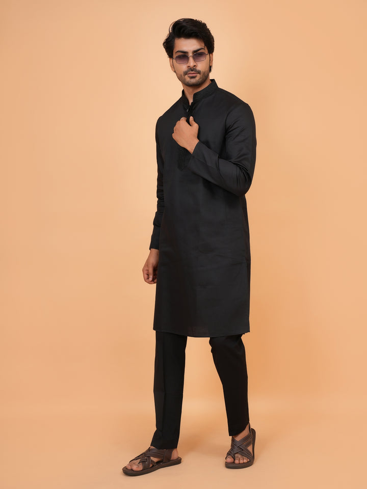 Embroidered Black Kurta Set - KM44472-3