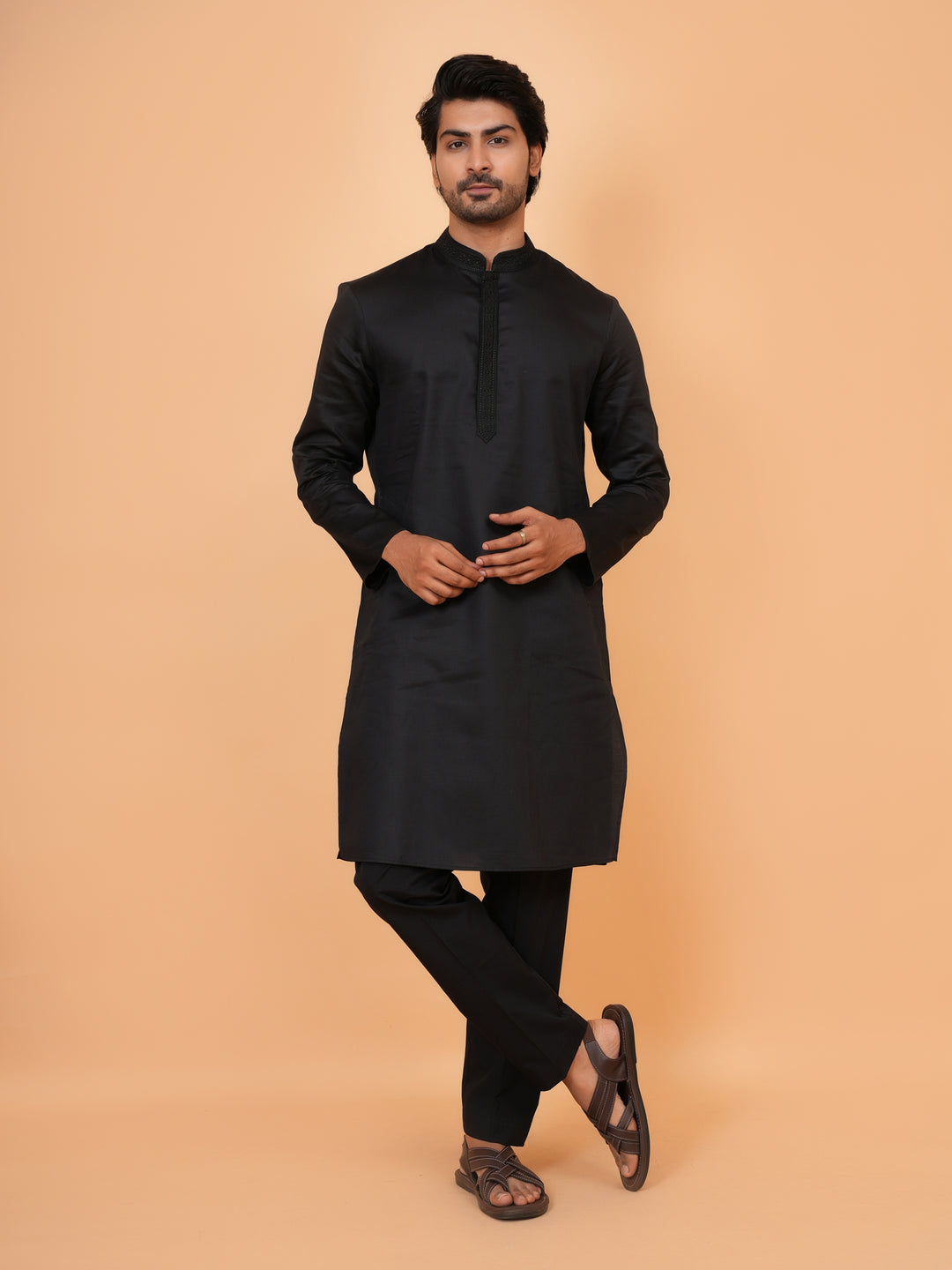 Embroidered Black Kurta Set - KM44472-3