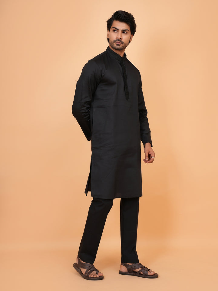 Embroidered Black Kurta Set - KM44472-3