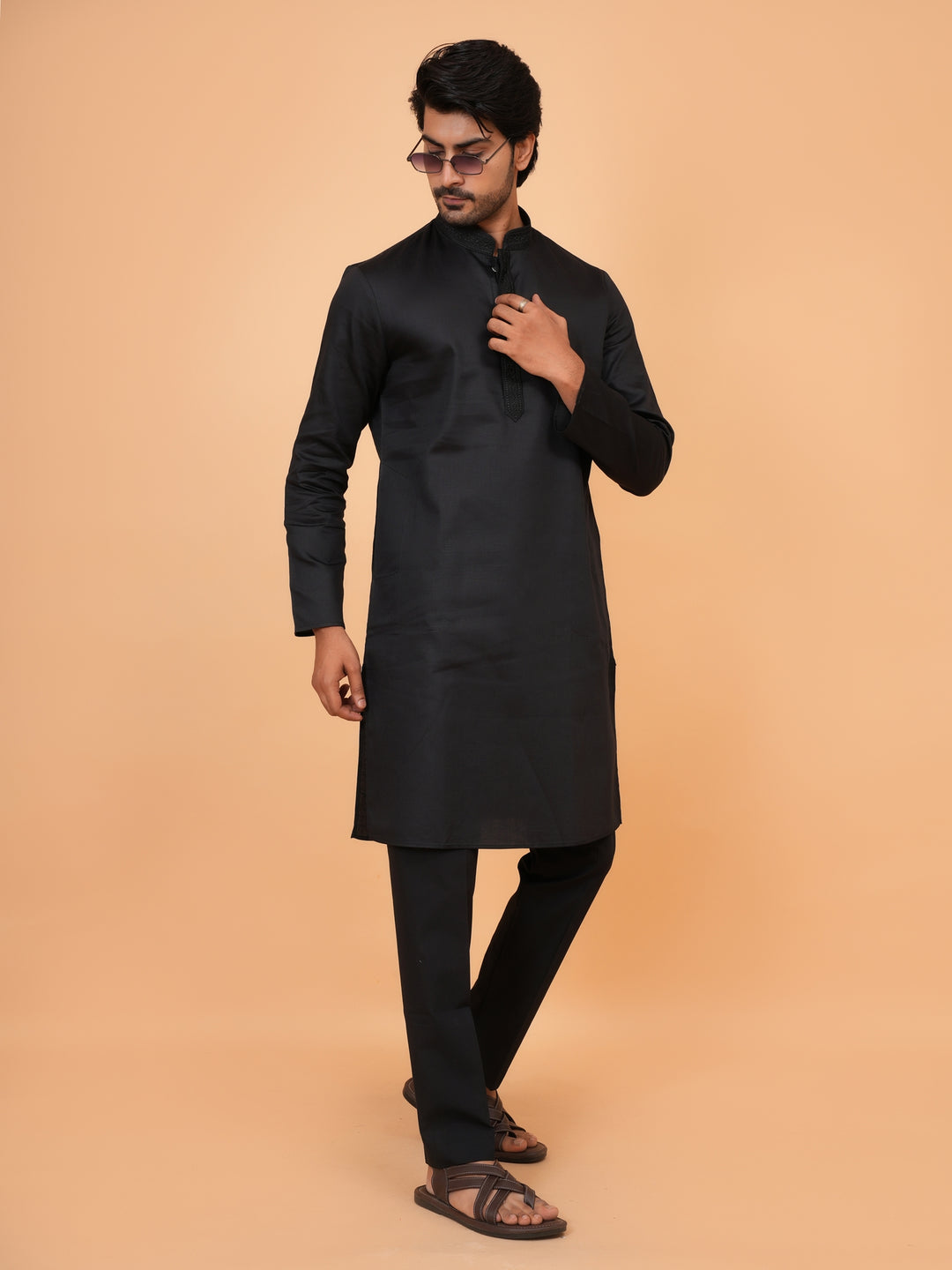 Embroidered Black Kurta Set - KM44472-3