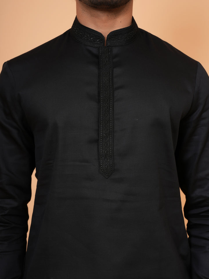 Embroidered Black Kurta Set - KM44472-3