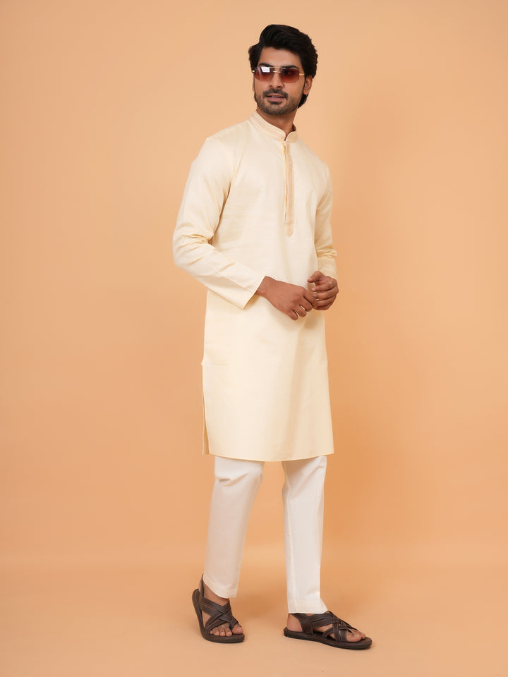 Embroidered Cream Kurta Set - KM44472-7