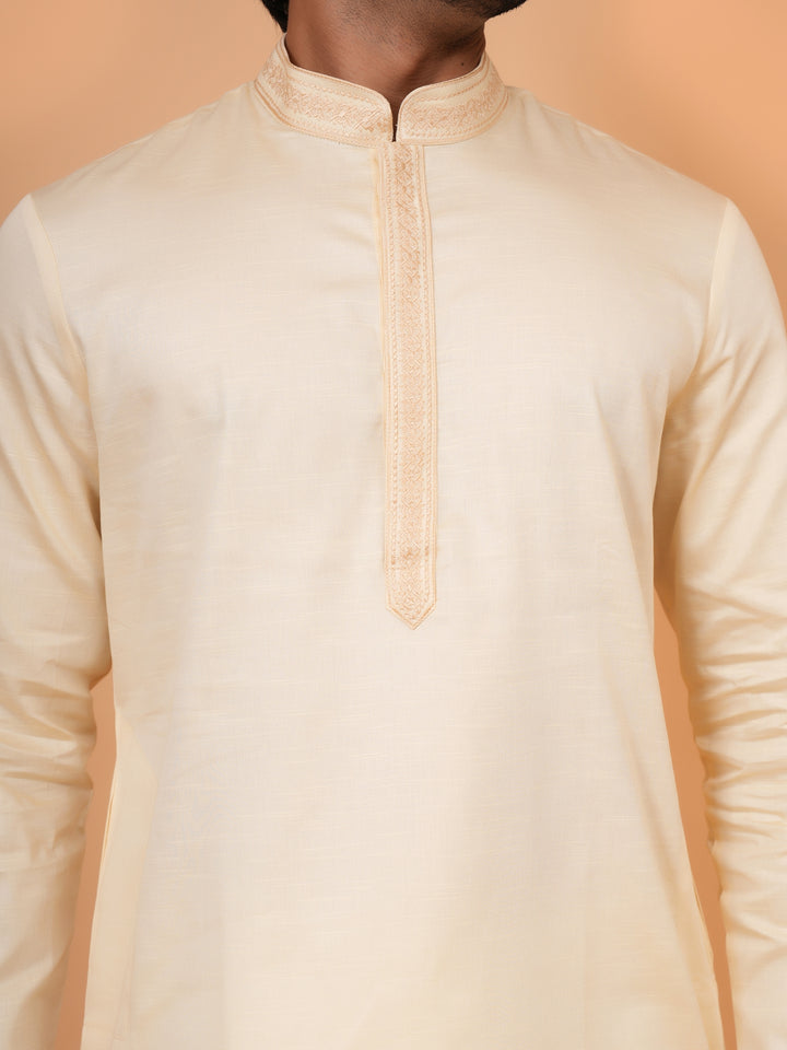 Embroidered Cream Kurta Set - KM44472-7