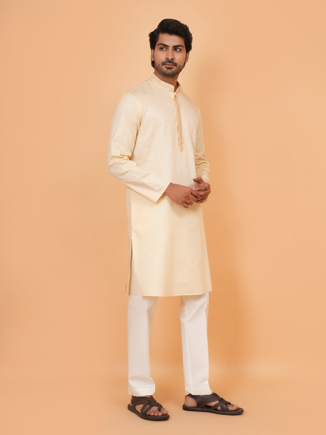 Embroidered Cream Kurta Set - KM44472-7