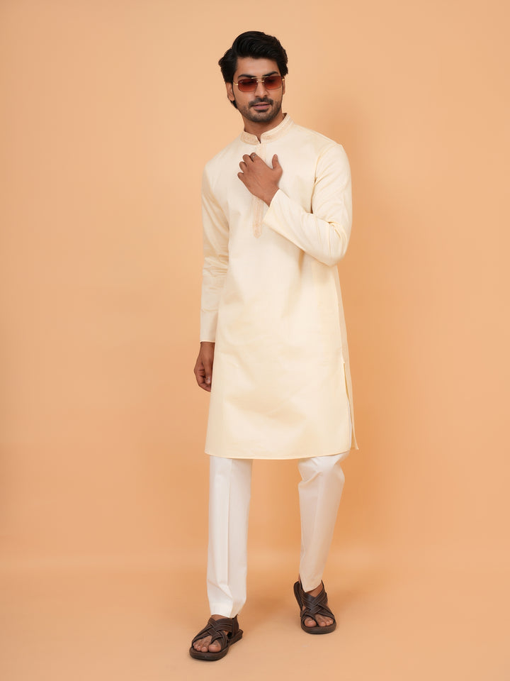 Embroidered Cream Kurta Set - KM44472-7