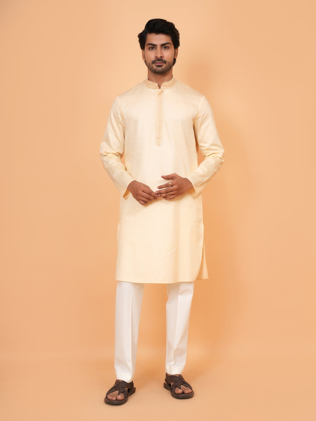 Embroidered Cream Kurta Set - KM44472-7
