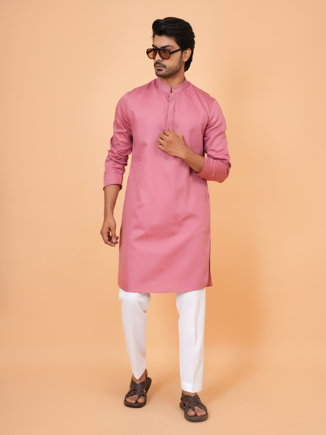 Embroidered Pink Kurta Set - KM44472-57