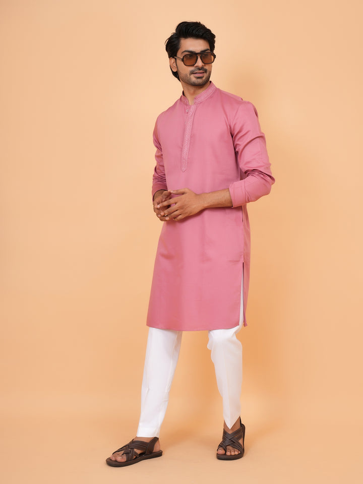 Embroidered Pink Kurta Set - KM44472-57