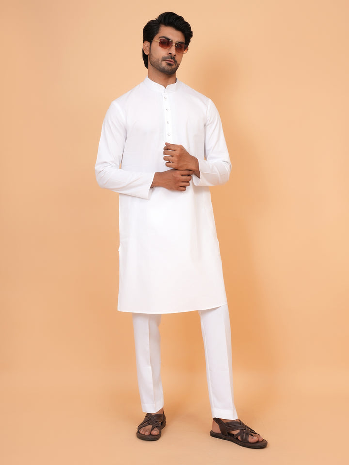 Embroidered White Kurta Set - KM44929-1