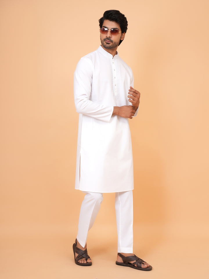 Embroidered White Kurta Set - KM44929-1