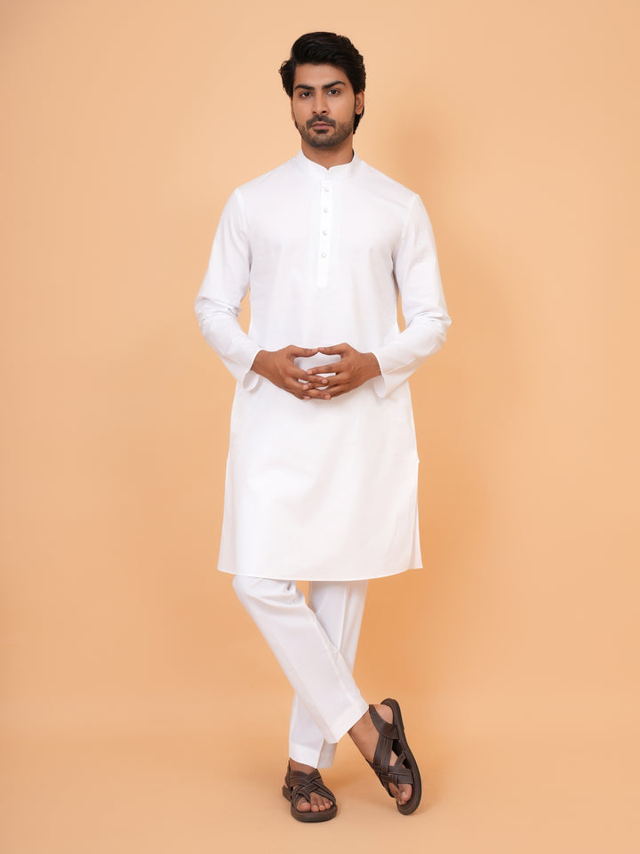 Embroidered White Kurta Set - KM44929-1