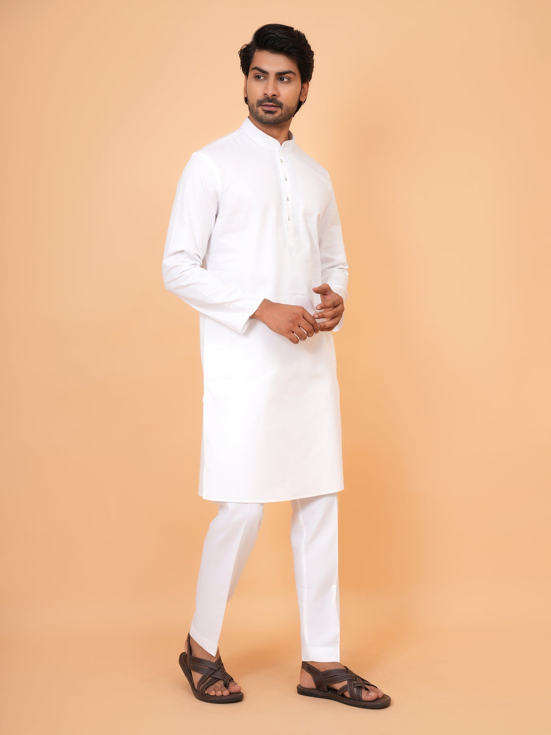 Embroidered White Kurta Set - KM44929-1