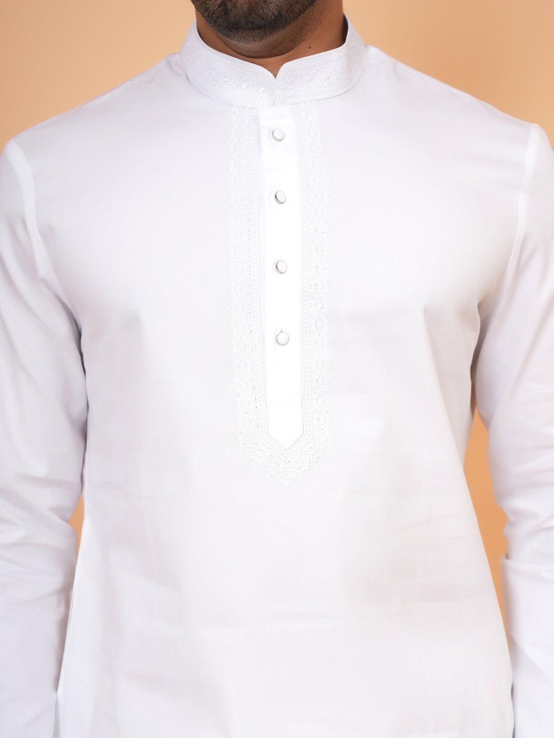 Embroidered White Kurta Set - KM44929-1