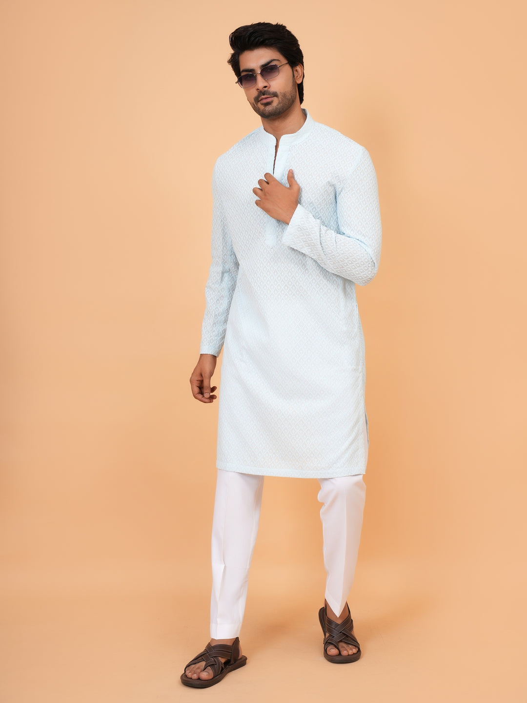 Chikan Blue Kurta Set - KM45051-105