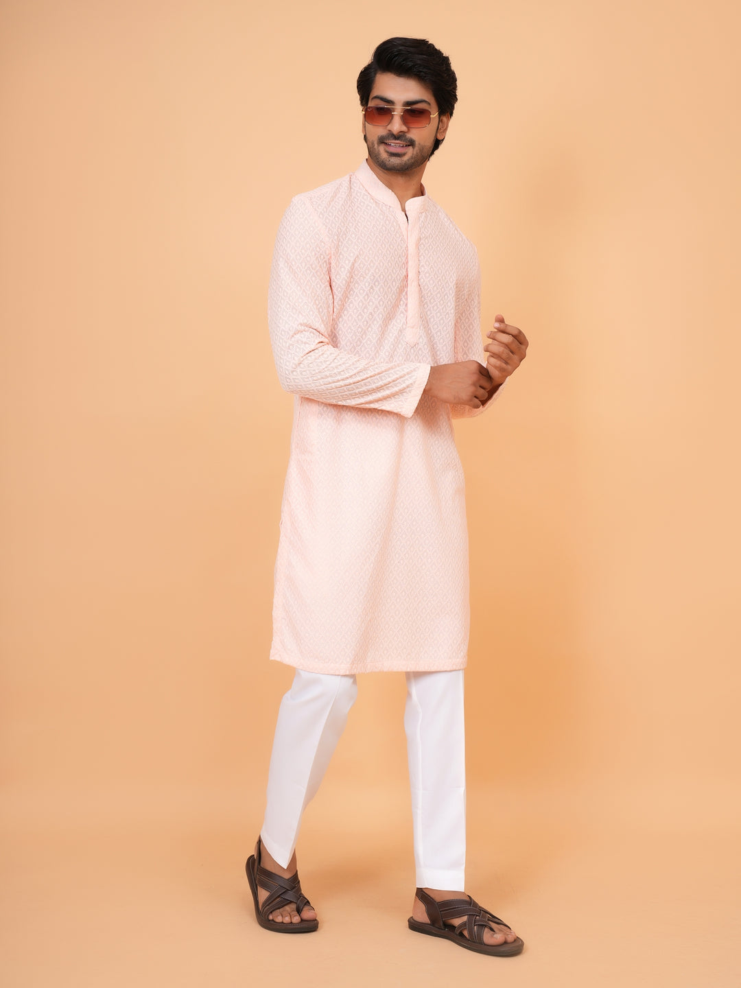 Chikan Peach Kurta Set - KM45051-102
