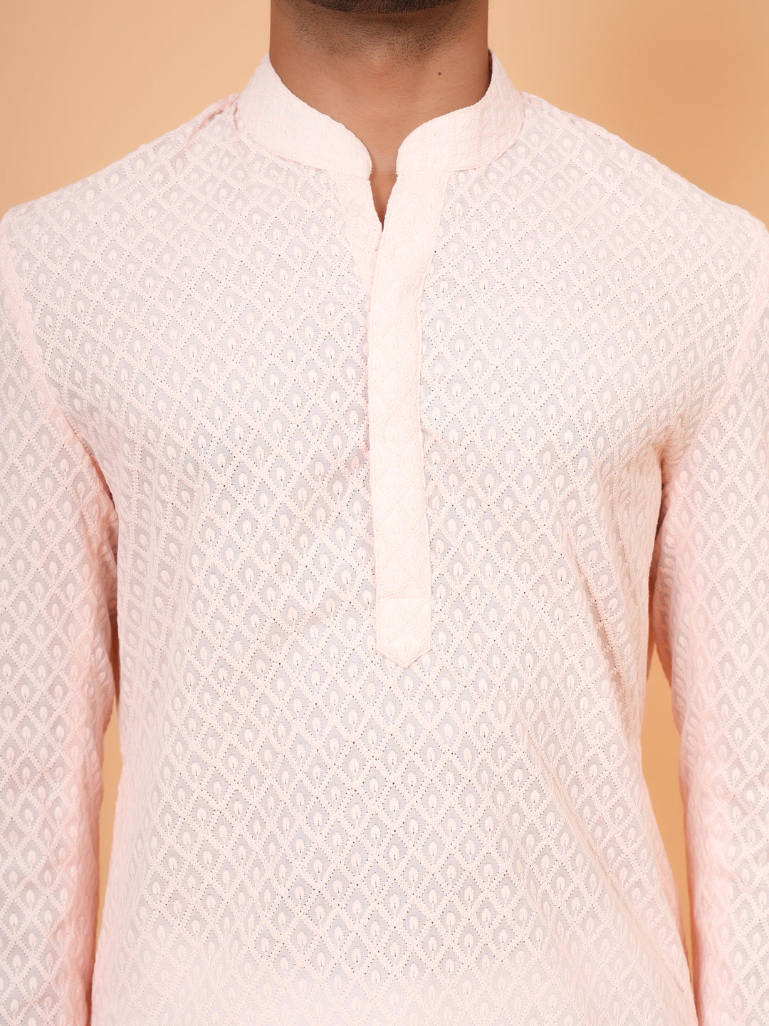 Chikan Peach Kurta Set - KM45051-102