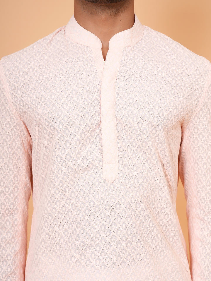 Chikan Peach Kurta Set - KM45051-102