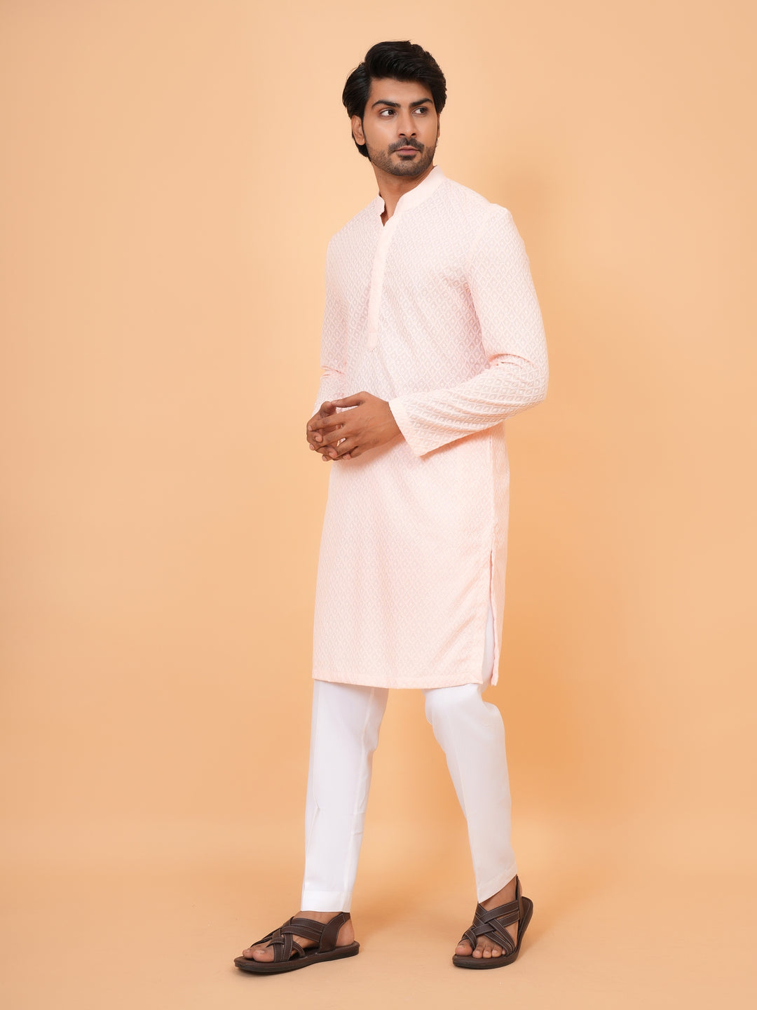 Chikan Peach Kurta Set - KM45051-102