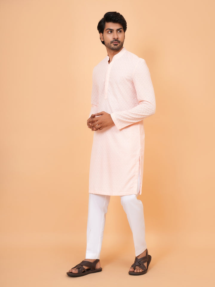Chikan Peach Kurta Set - KM45051-102