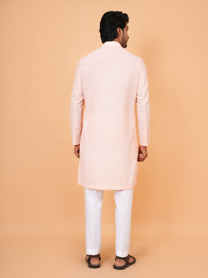 Chikan Peach Kurta Set - KM45051-102