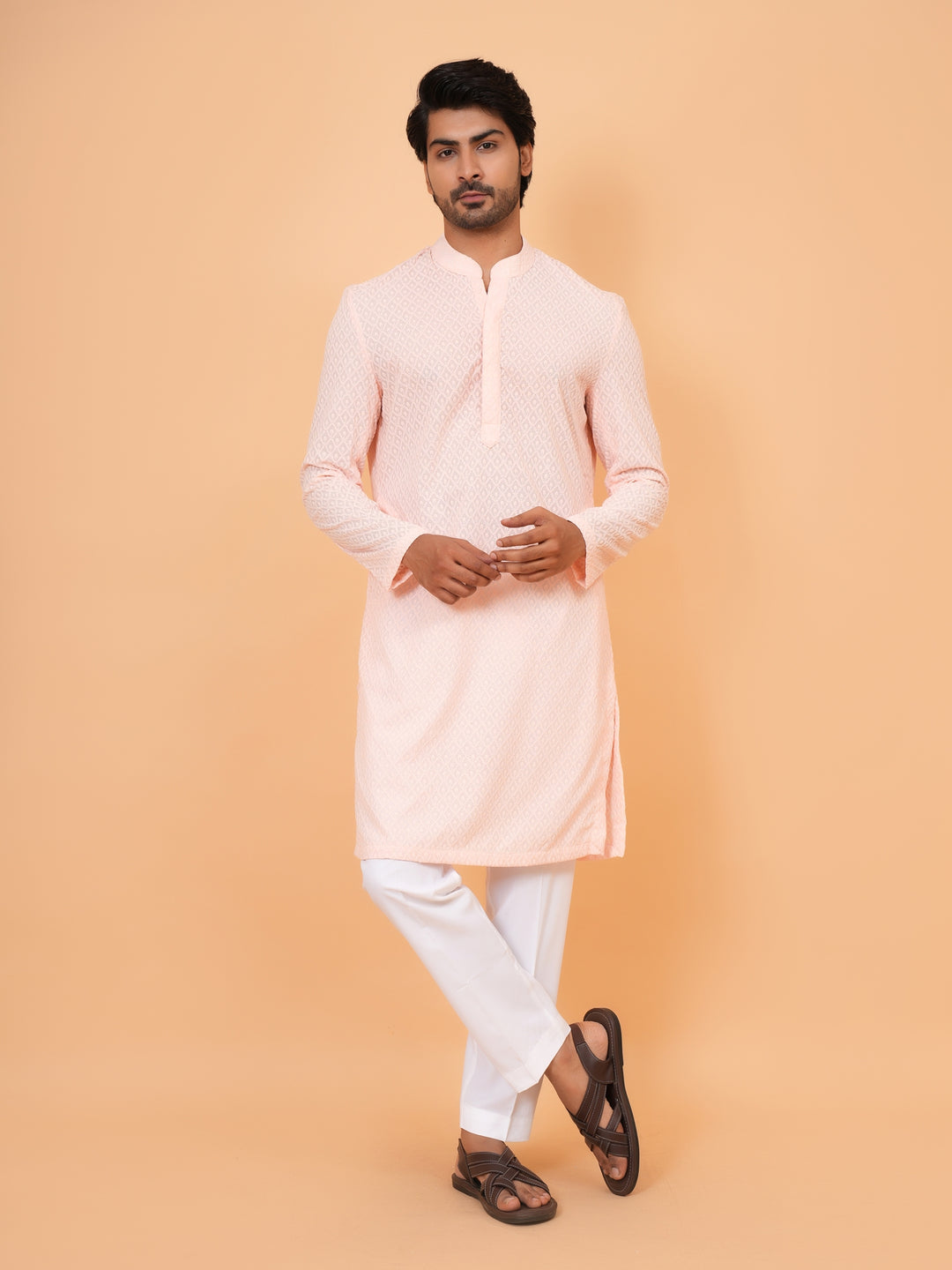 Chikan Peach Kurta Set - KM45051-102