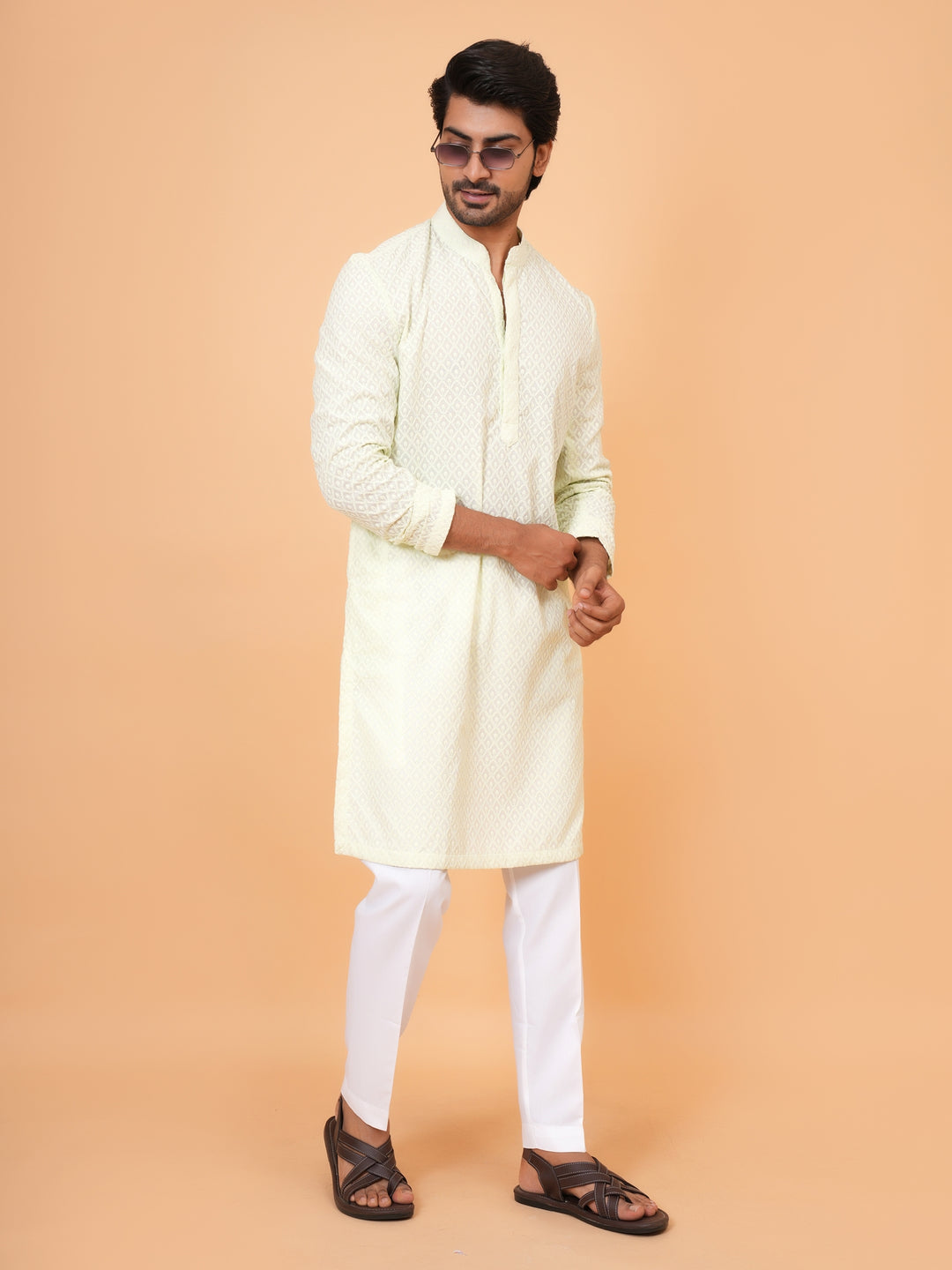Chikan Pista Kurta Set - KM45051-106