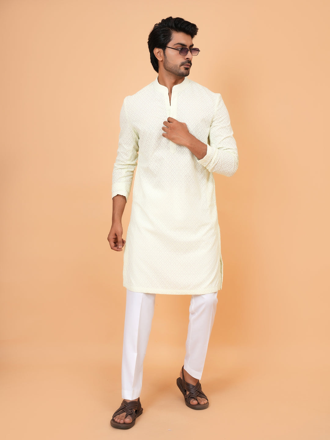Chikan Pista Kurta Set - KM45051-106