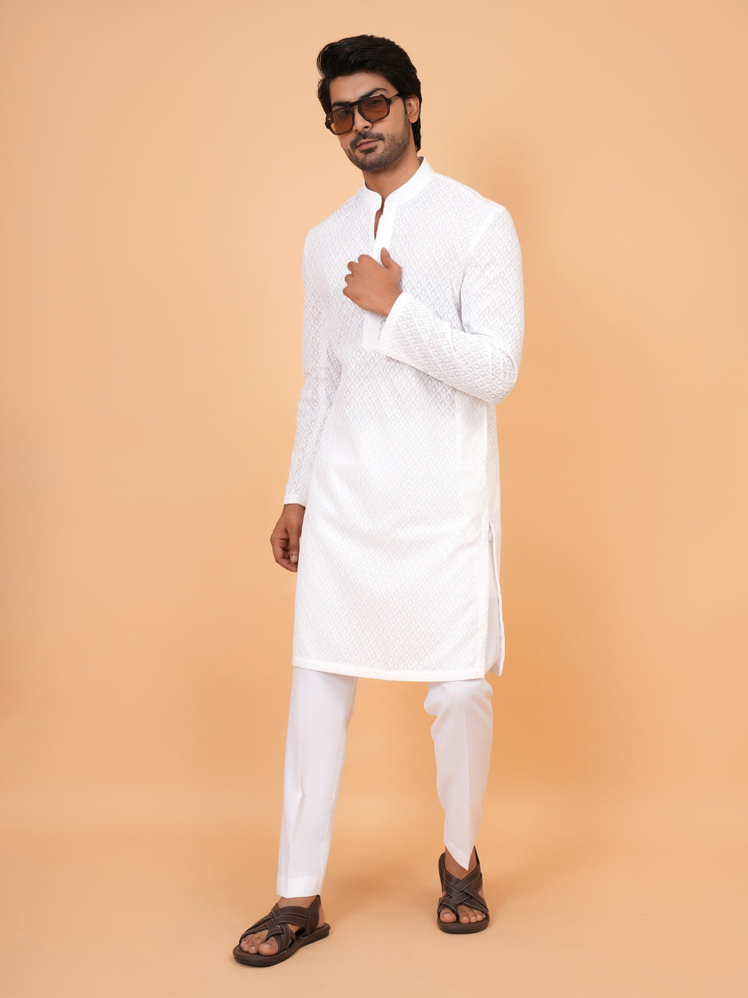 Chikan White Kurta Set - KM45051-103