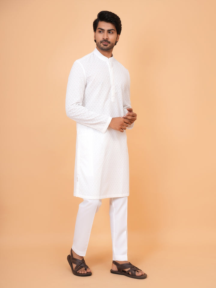 Chikan White Kurta Set - KM45051-103