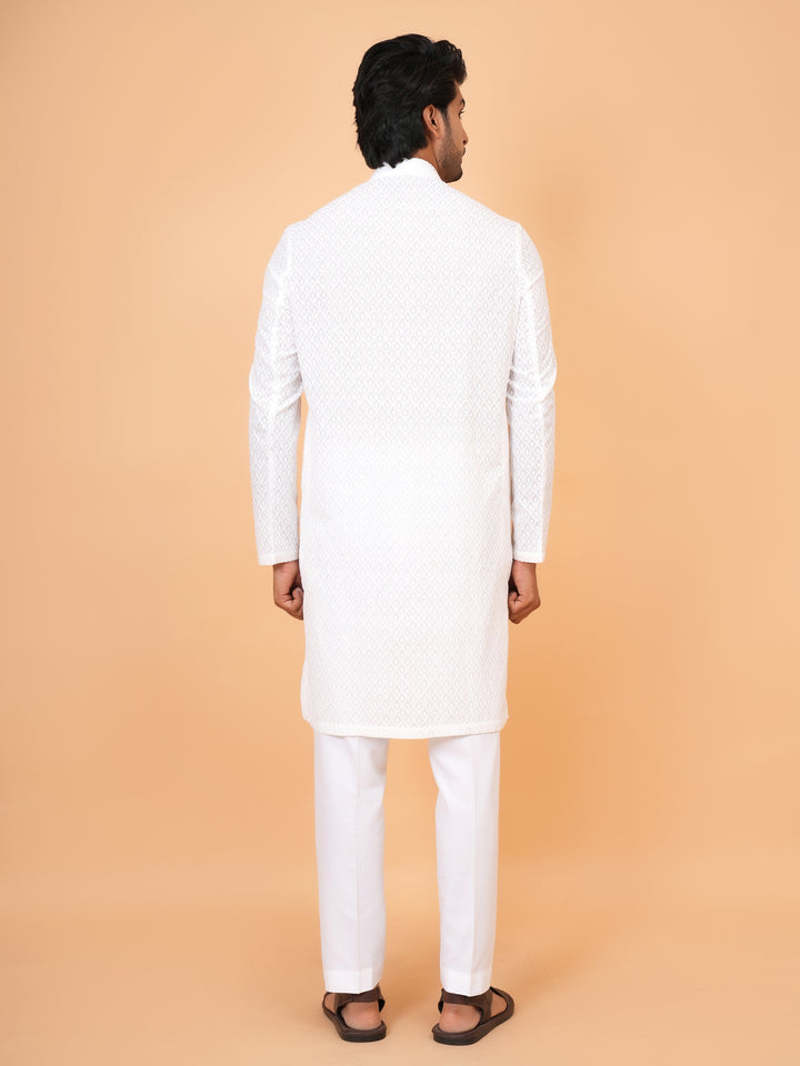 Chikan White Kurta Set - KM45051-103
