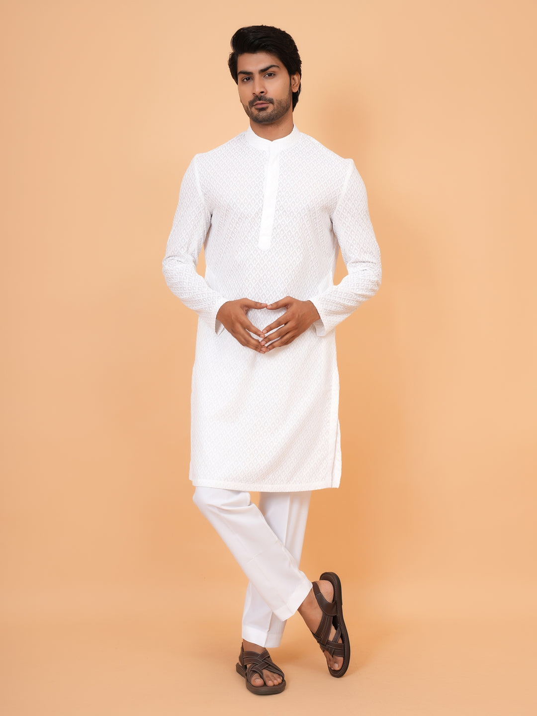 Chikan White Kurta Set - KM45051-103