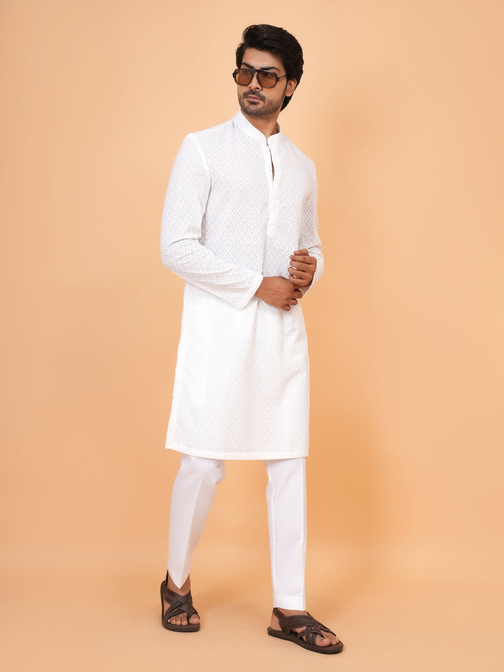 Chikan White Kurta Set - KM45051-103