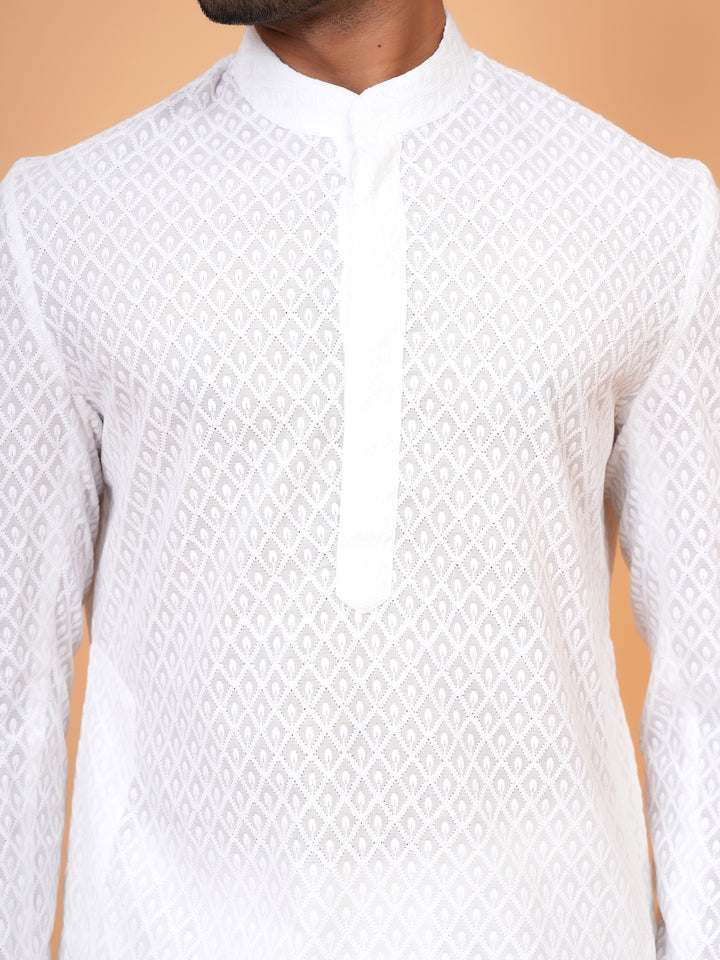 Chikan White Kurta Set - KM45051-103