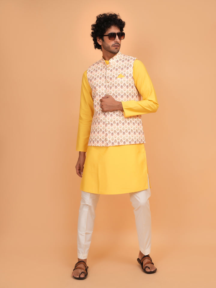 Leafs Yellow Jacket Kurta Set - JM45041-2
